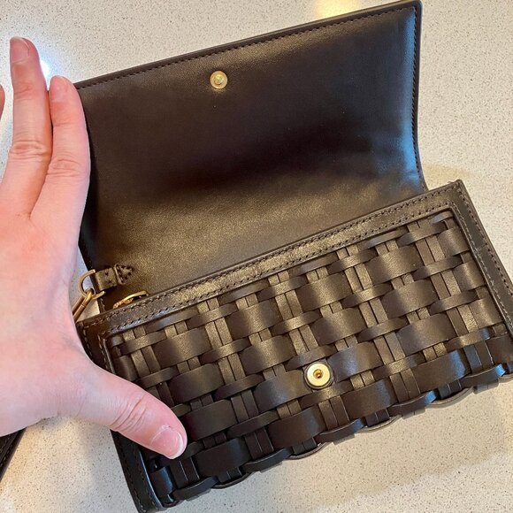 TORY BURCH Britten Woven Flap Wallet Wristlet - Deep Brown - Picture 5 of 15